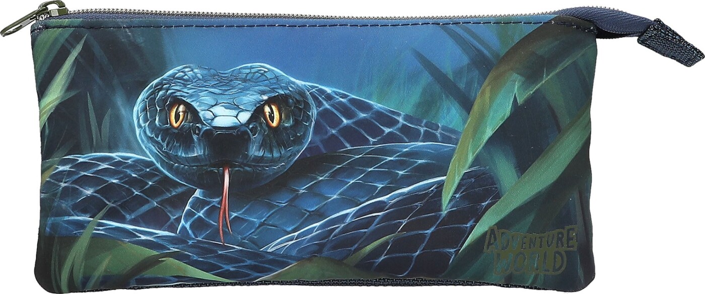 Dino World - Slange Penalhus Med 3 Rum Til Børn - Mørk Blå Grøn