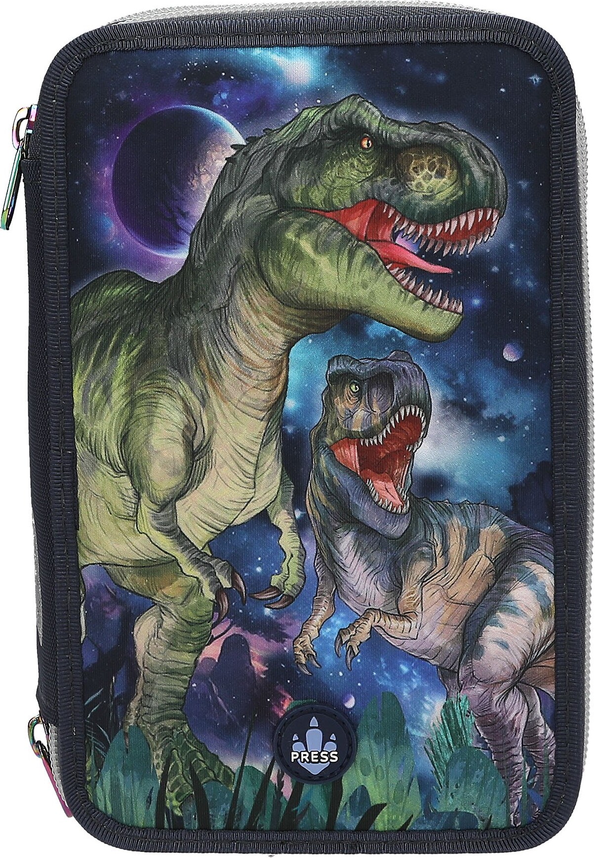 Dino World - Trippel Penalhus Med Indhold Og Led Lys - Galaxy