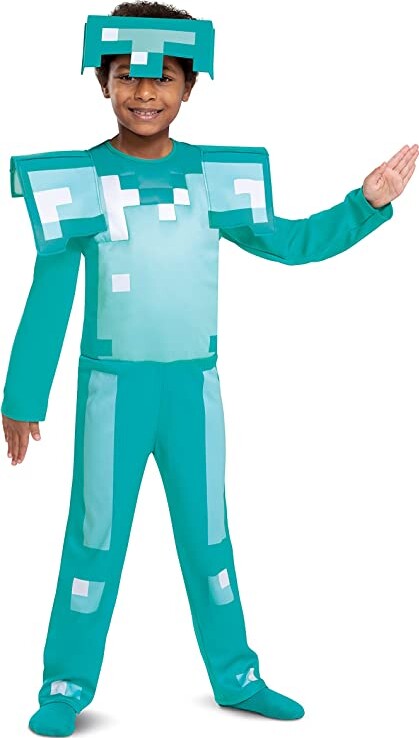Billede af Minecraft Kostume Til Børn - Diamant Rustning - 104 Cm