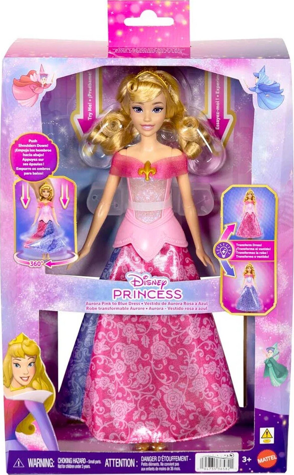 Disney Princess - Aurora Pink To Blue Dress Dukke - Mattel Jlk24
