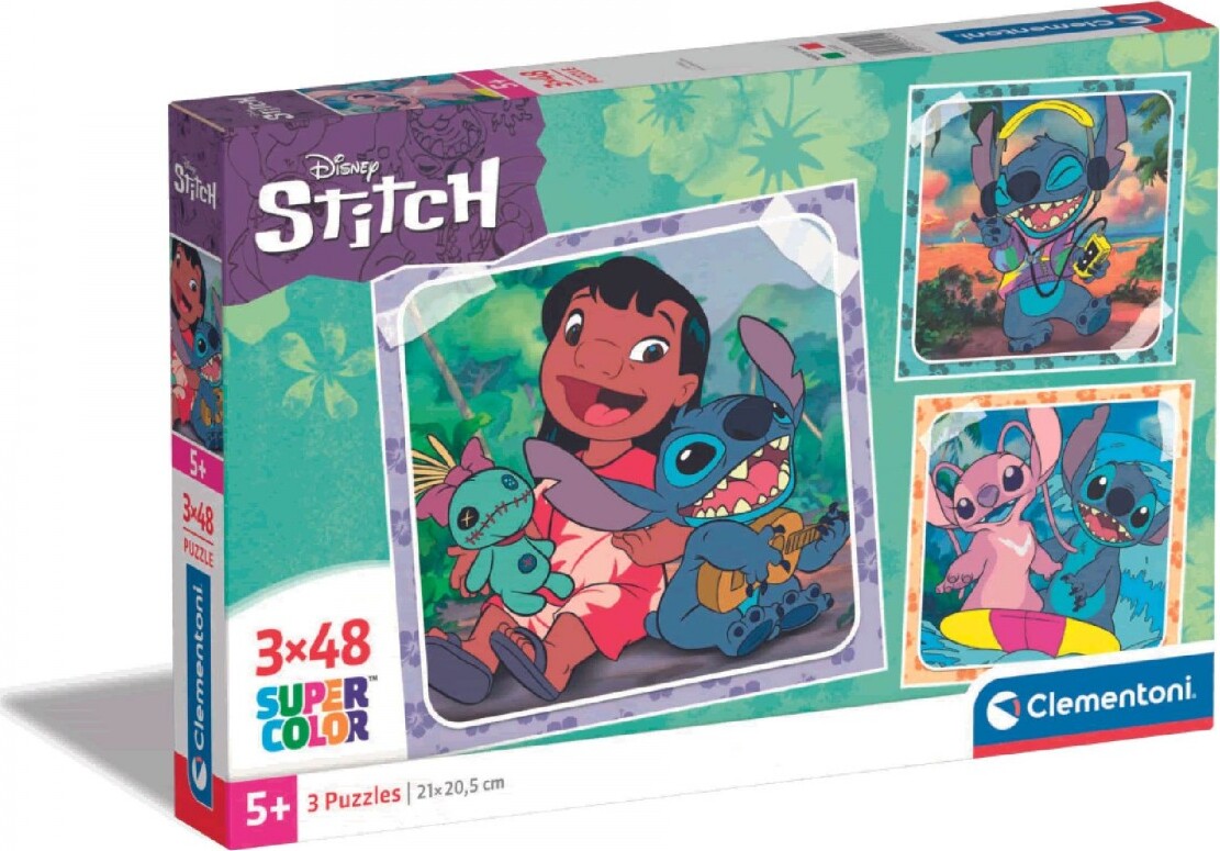 Se Disney Puslespil - Stitch - 3x48 Brikker - Clementoni hos Gucca.dk