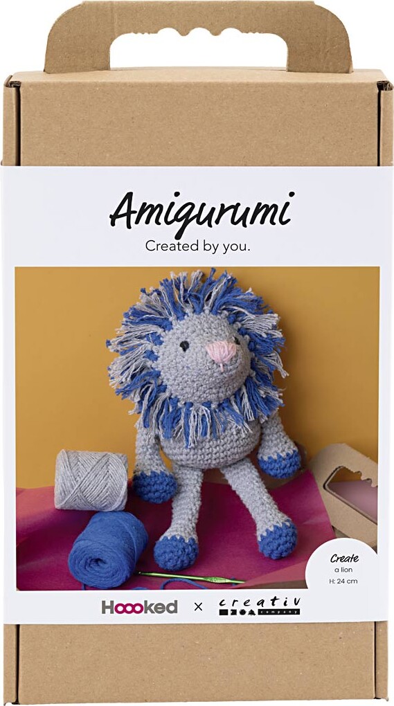 Diy Kit Amigurumi - Løve - Marineblå - Lys Grå