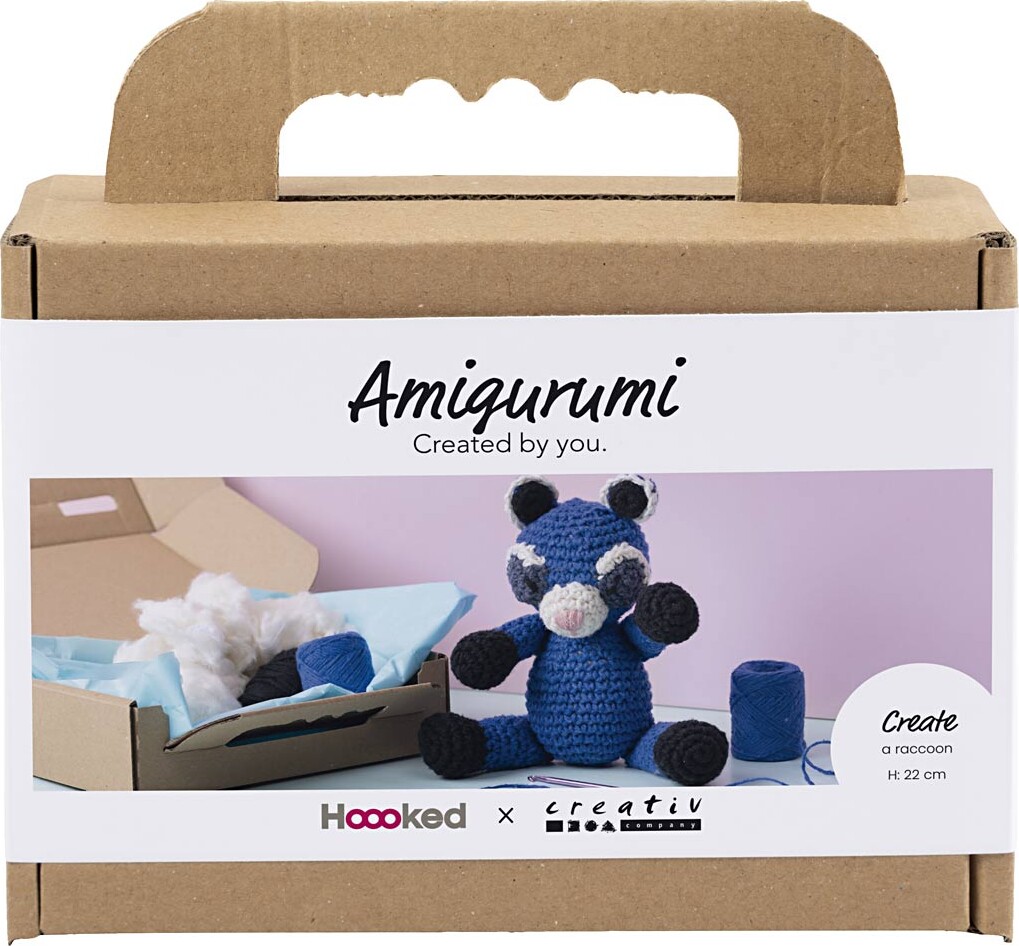 Diy Kit Amigurumi - Vaskebjørn - Sort - Blå