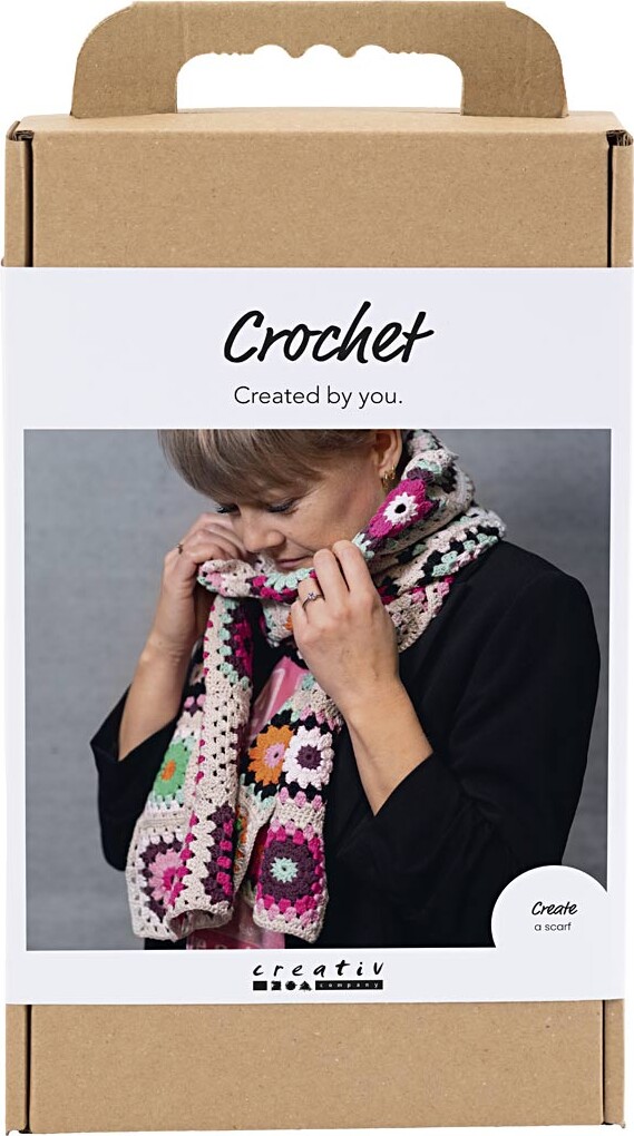 Diy Kit Hækle - Halstørklæde - Crème - Varme Farver