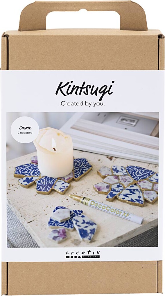 Diy Kit Kintsugi - Coasters - Blå - Guld - Lys Rød - Hvid billede