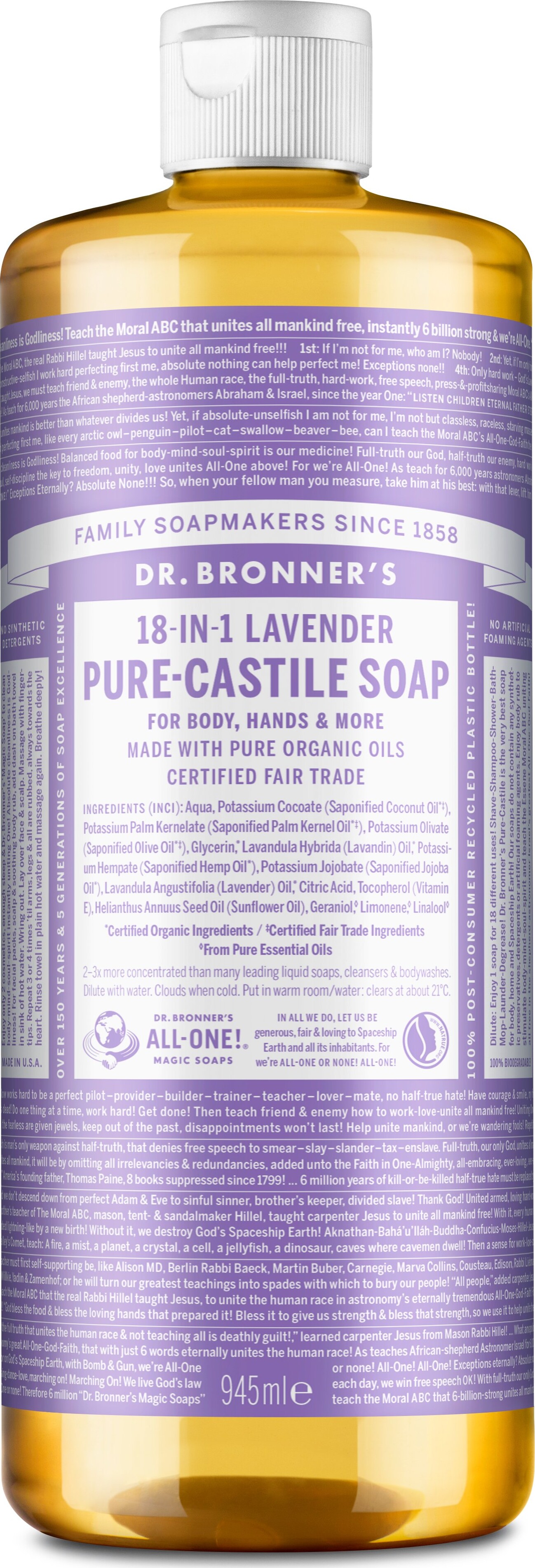 Dr. Bronner's Pure Castile Liquid Soap Lavender 945 Ml Se tilbud