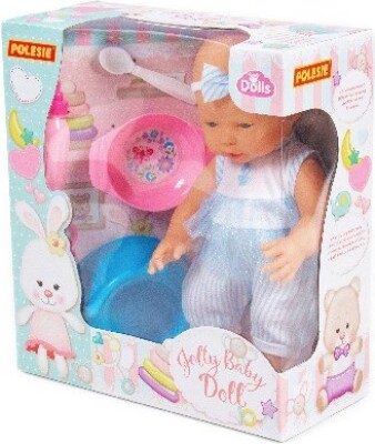 Babydukke Pige Med Tilbehør - Blå - Jolly Baby Doll - 35 Cm - 6 Dele