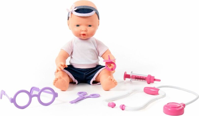 Babydukke Pige Med Doktor Tilbehør - Jolly Baby Doll - 35 Cm - 6 Dele