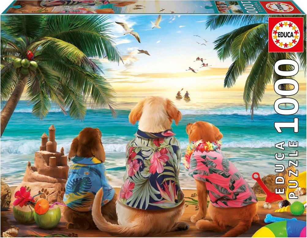 Educa - Dogs On The Beach Puzzle - 1000 - Puslespil Med Hunde