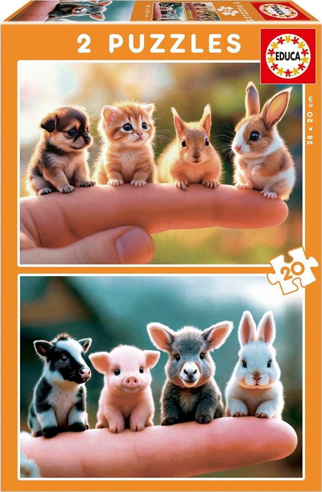 Educa - Baby Animals Puzzle - 2x20 Brikker - Puslespil Med Dyr