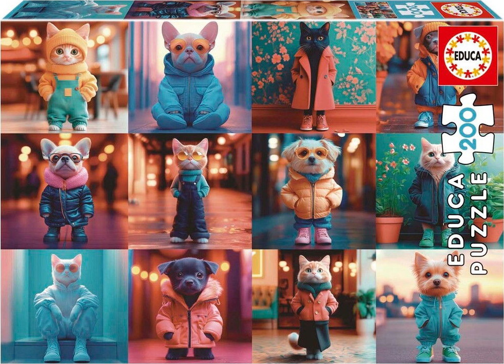 Educa - Fashion Animals Puzzle - 200 Brikker - Puslespil Med Dyr