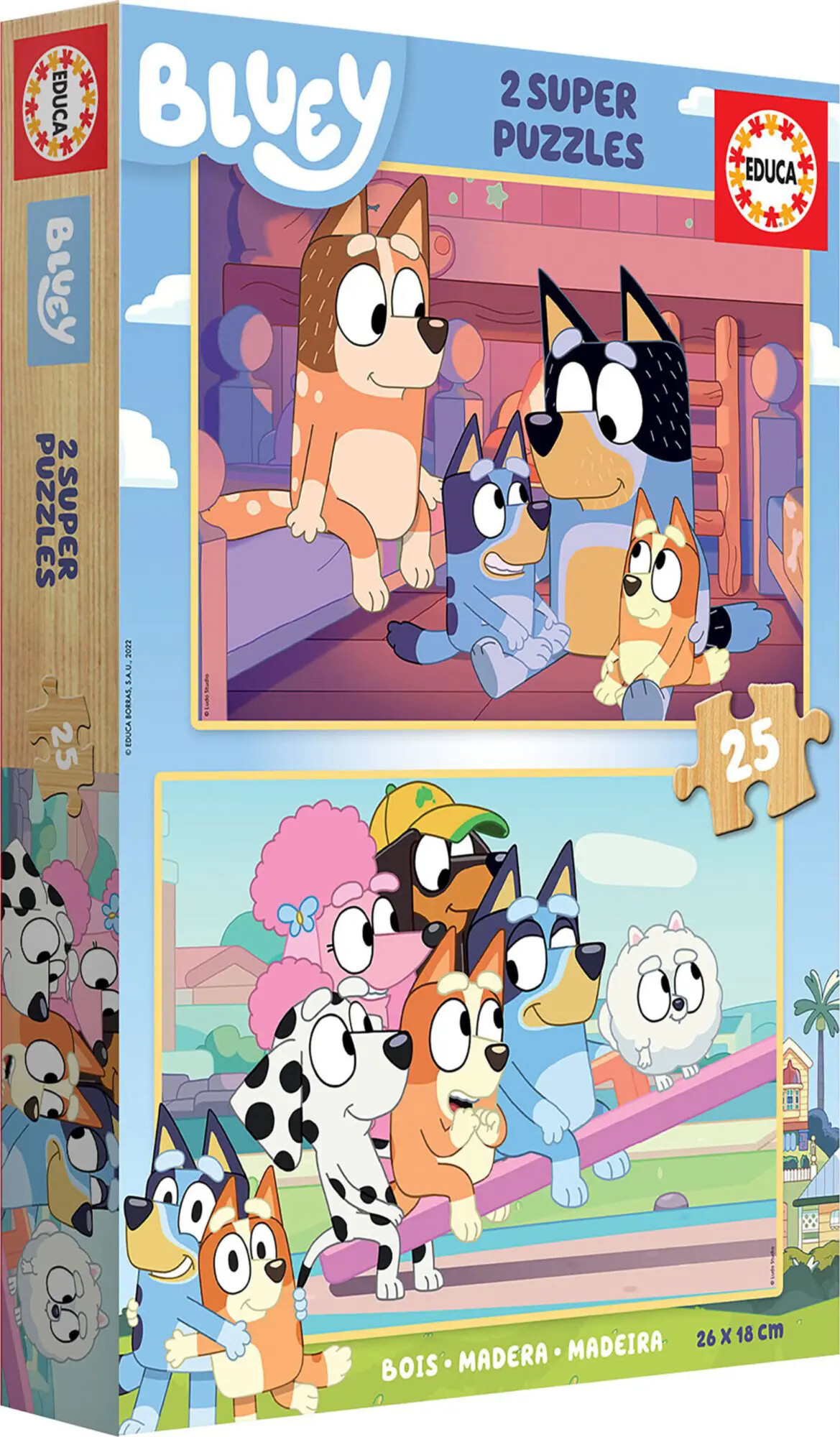 Educa - Puslespil I Træ - 2x25 Brikker - Bluey