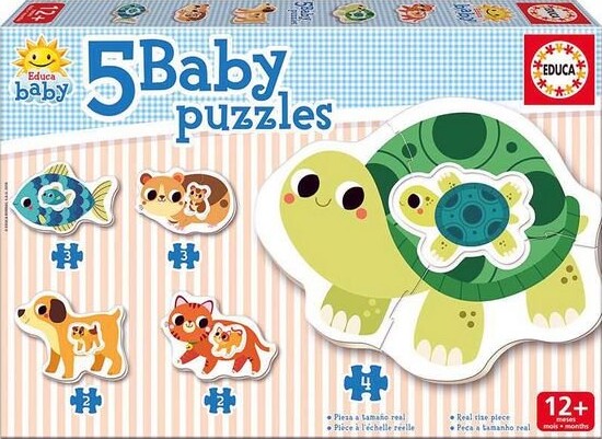 Educa Puzzle - 5 Puslespil Til Baby Fra 1 år - Dyr
