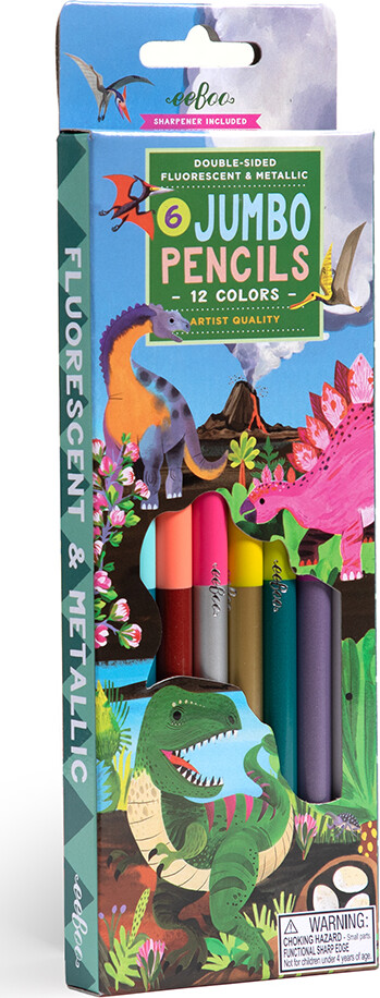Tykke Farveblyanter - Dobbeltsidet - Dinosaur - 6 Stk - Eeboo
