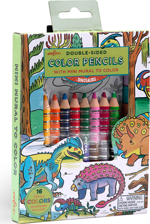 Farveblyanter Dobbeltsidet - Inkl. Tegneplakat - Dinosaur - 9 Dele