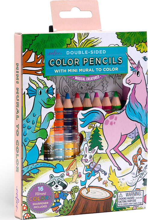 Farveblyanter Dobbeltsidet - Inkl. Tegneplakat - Magiske Skabninger - 9 Dele