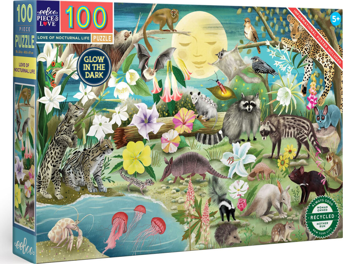 Eeboo - Puslespil 100 Brikker - Selvlysende Nattedyr