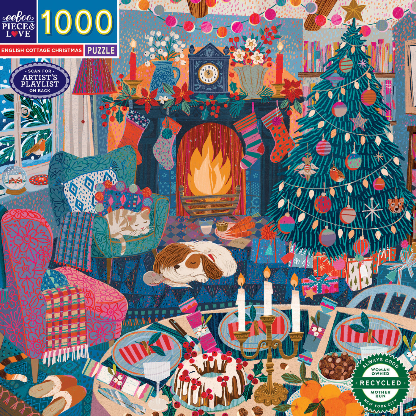 Eeboo - Puslespil 1000 Brikker - English Cottage Christmas