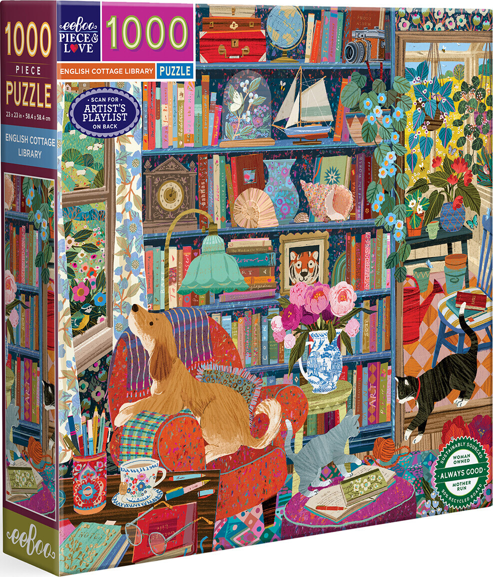 Eeboo - English Cottage Library Puzzle - 1000 Brikker - Puslespil