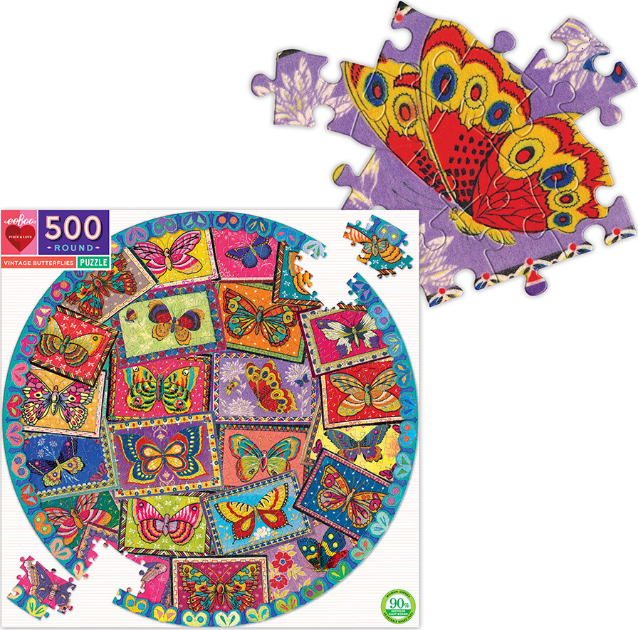Eeboo Puslespil - 500 Brikker - Vintage Sommerfugle