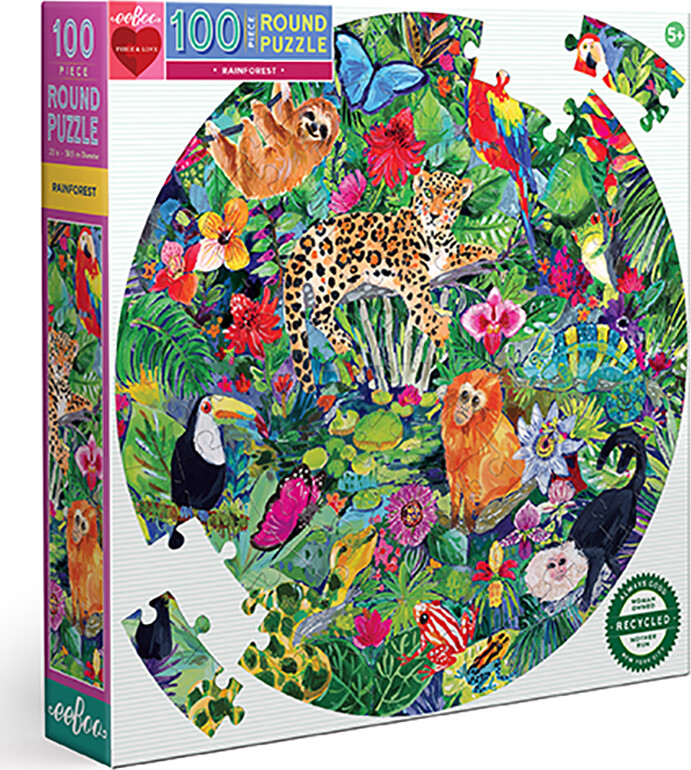 Eeboo - Rundt Puslespil 100 Brikker - Rainforest