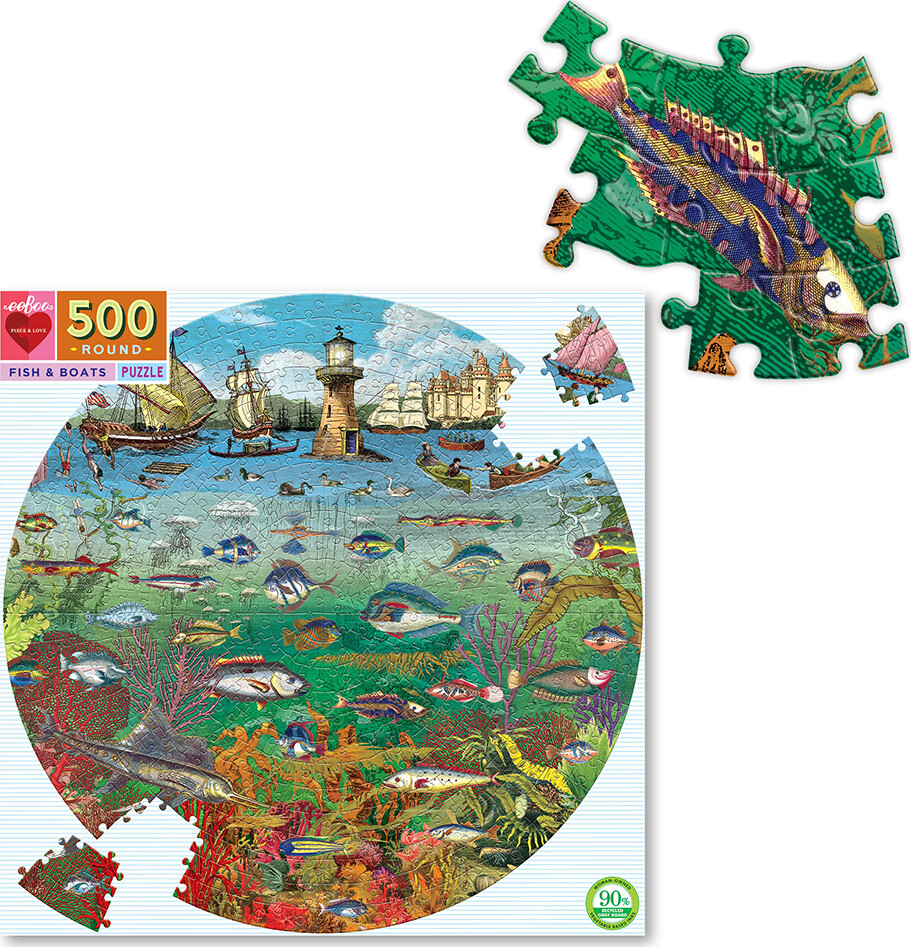 Eeboo - Puslespil - Rundt - 500 Brikker - Fisk Og Både
