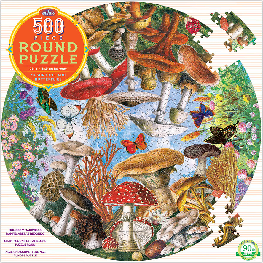 Eeboo - Puslespil - Rundt - Mushrooms And Butterflies - 500 Brikker
