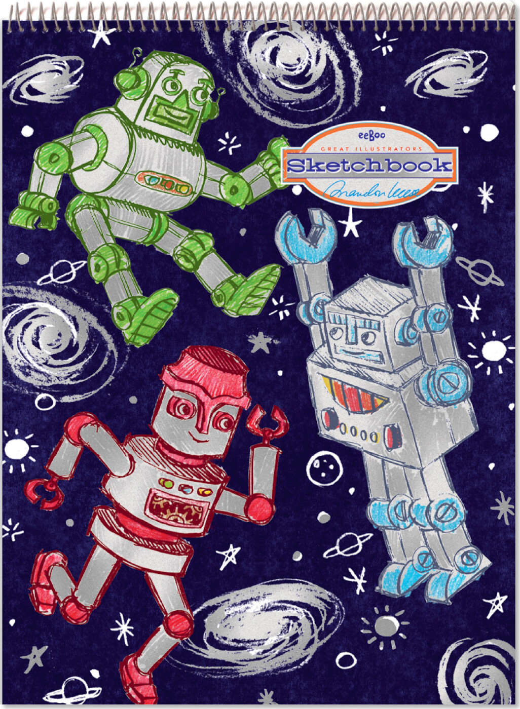 Eeboo - Skitsebog Med Spiralryg Til Børn - Robotter