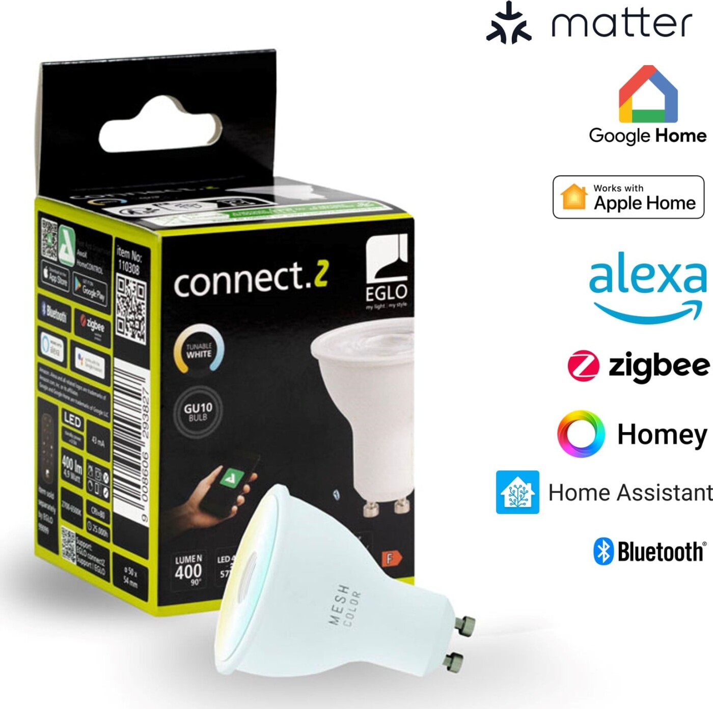 Eglo Connect-z Gu10 Led Pære - Justerbart Hvidt Lys, Dæmpbar, Zigbee, Matter & Thread Kompatibel