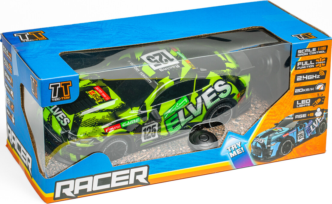 Fjernstyret Bil Med Lys - Elves - 1:18 - 2,4 Ghz - Grøn