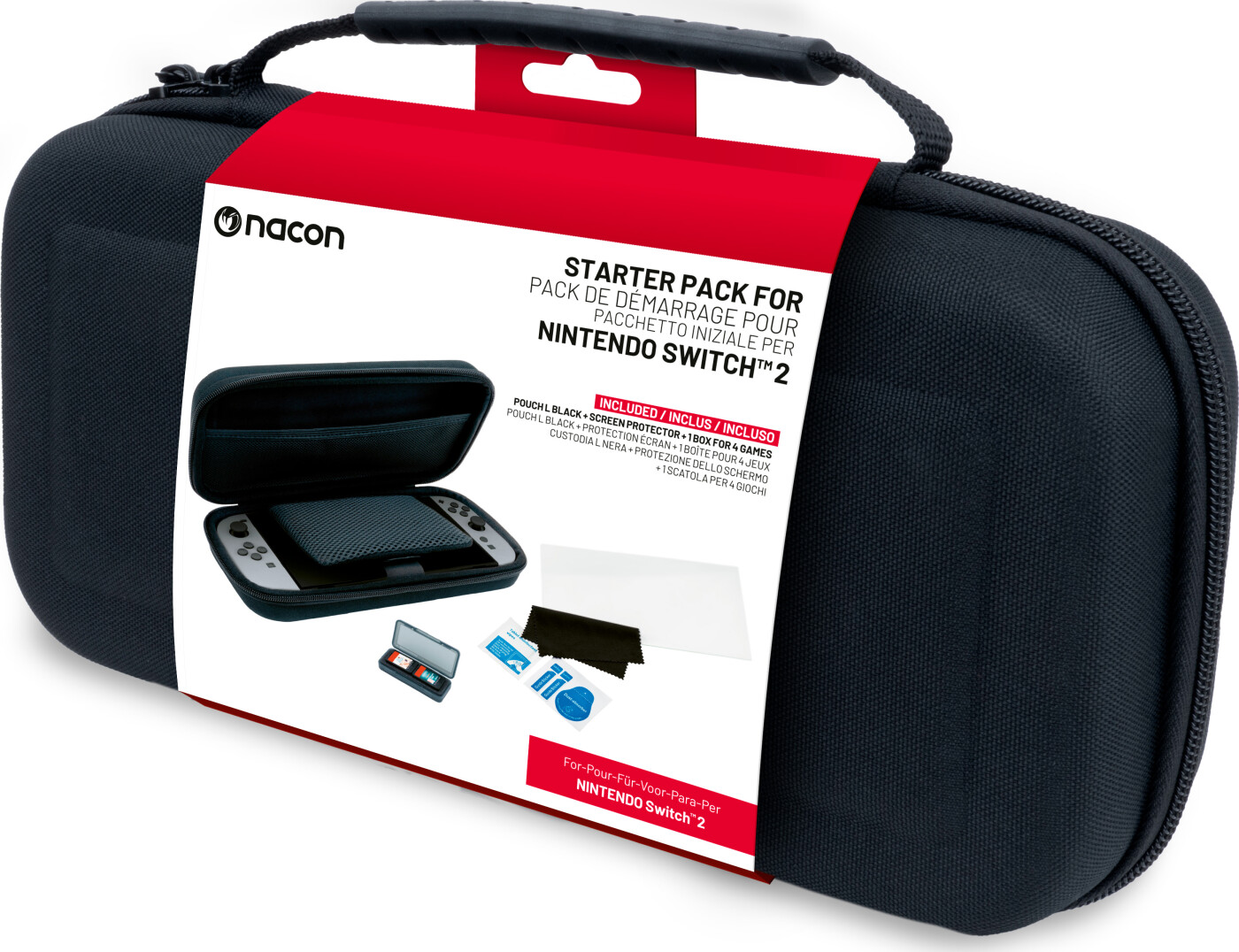 Essential Pack Til Nintendo Switch Ii - Hårdtaske, Skærmbeskyttelse Og Opbevaringsboks Til 4 Spil (sort)