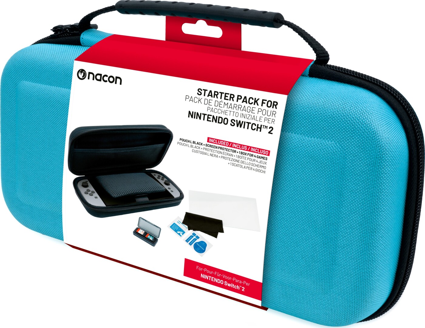 Essential Pack Til Nintendo Switch Ii - Hårdtaske, Skærmbeskyttelse Og Opbevaringsboks Til 4 Spil (blå)
