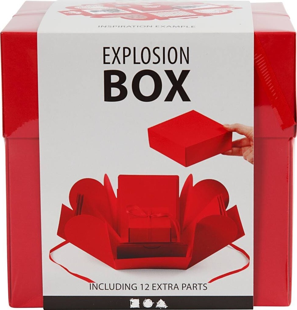 Explosion Box - Str. 7x7x7,5+12x12x12 Cm - Rød - 1 Stk.