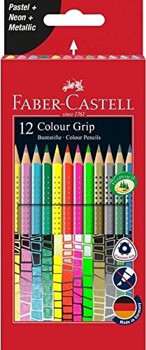 Faber-castell Farveblyanter - 12 Stk Med Grip - Pastel, Neon Og Metallic Farver