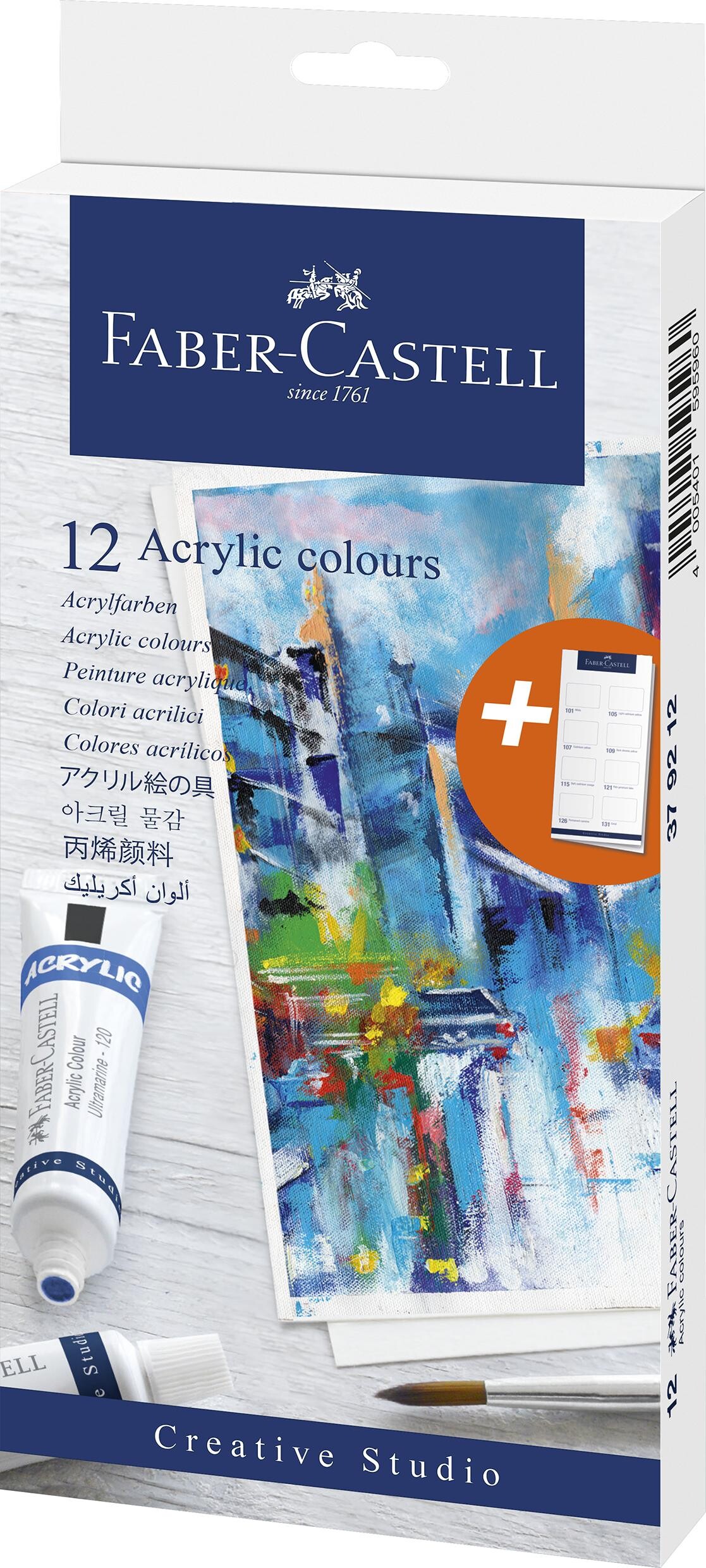 Faber-castell - Acrylic Colours - Akrylmaling Sæt - 12 Farver