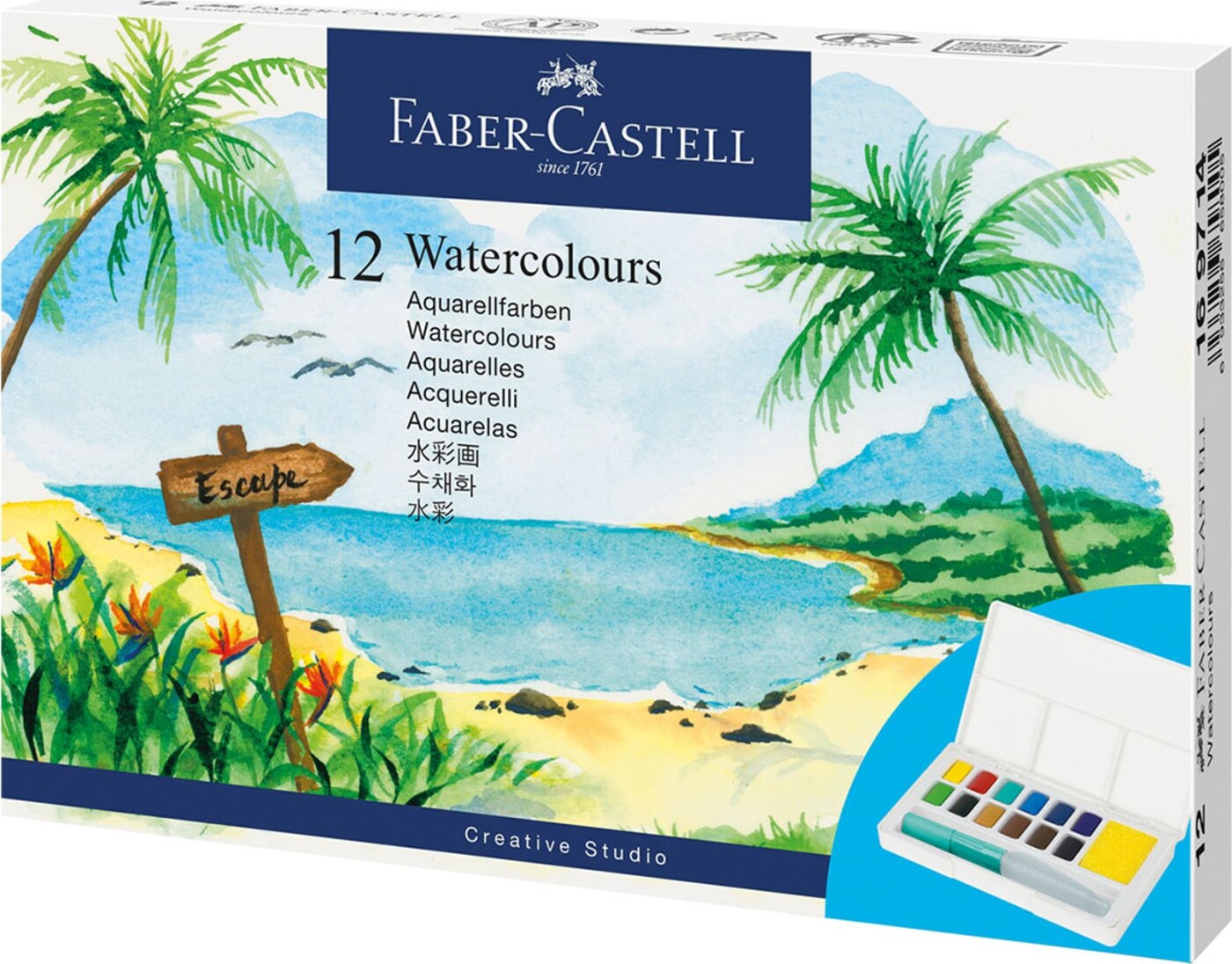 Faber-castell - Akvarelfarver I Paner - 12 Stk. + Pensel