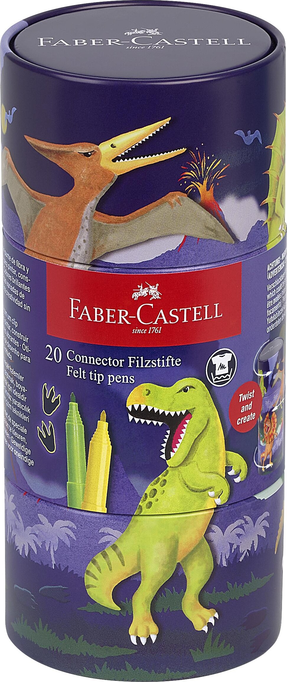 Faber-castell - Connector Felt Tip Pens Tusser - Dinosaur - 20 Stk