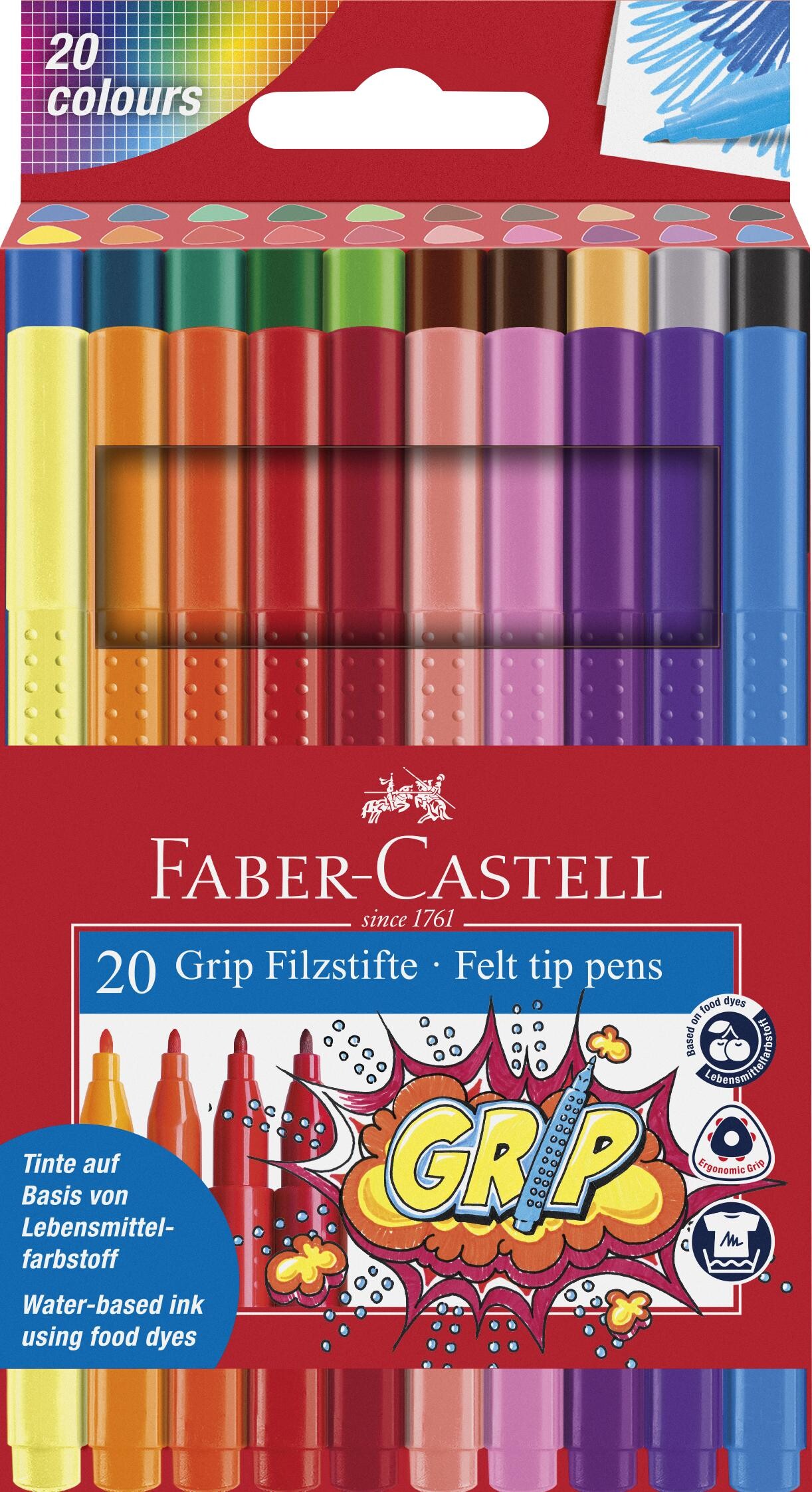 Faber-castell - Grip Felt Tip Pens Tusser - 20 Farver