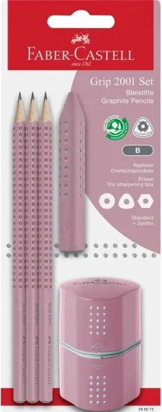Faber-castell - Grip 2001 Sæt - Inkl. 3 Grafitblyanter - Rose