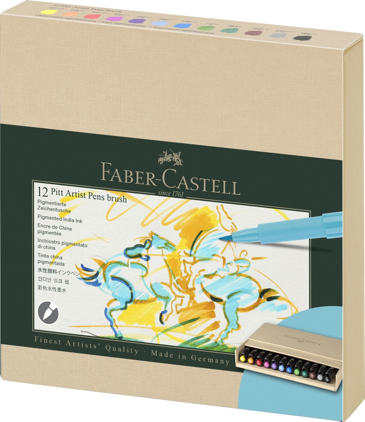 Faber-castell - Pitt Artist Pens Brush India Ink Tusser - 12 Stk