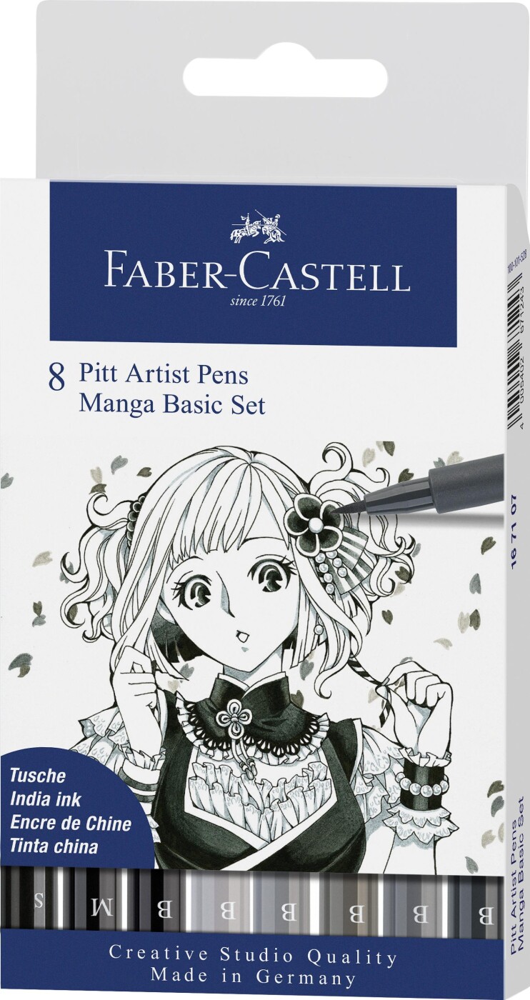 Faber-castell - Pitt Artist Pens Manga Basic Set Tusser - 8 Stk