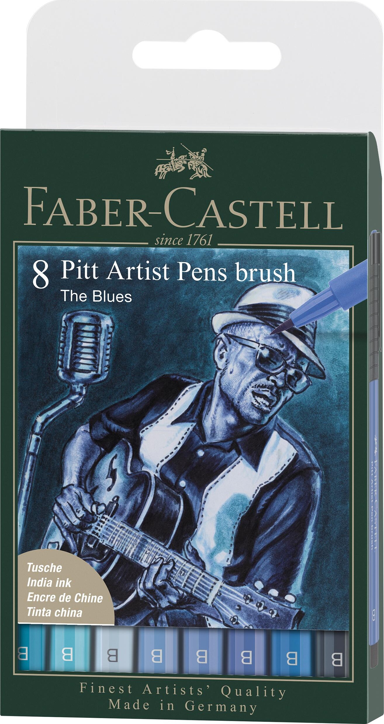 Faber-castell - Pitt Artist Pens Brush Tusser - The Blues - 8 Stk