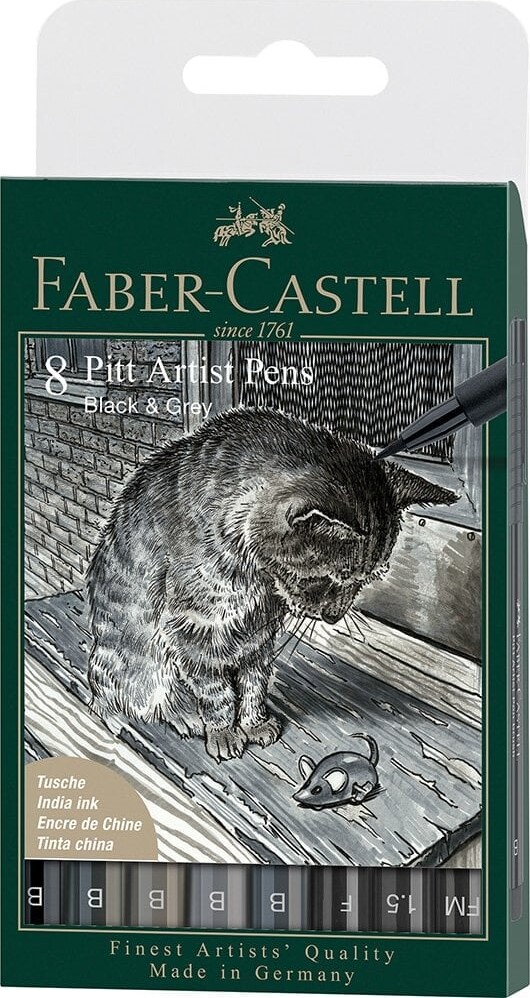 Faber-castell - Artist Pens Tegnesæt - Grå Og Sort - 8 Stk