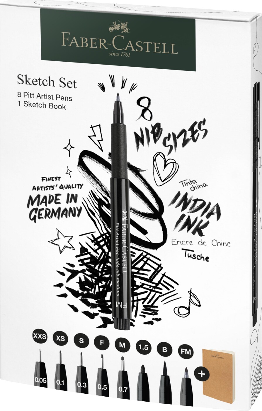 Faber-castell - Sketch Set Pitt Artist Pens - Skitsesæt - 9 Dele