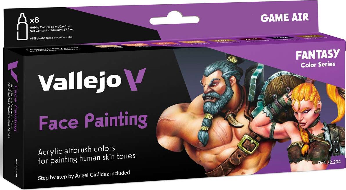 Vallejo - Face Painting - Akryl Airbrush Farver Sæt 8x18 Ml - 72204