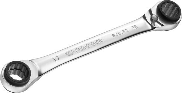Facom 4-in-1 Double Box-end Ratchet Wrench, 16 X 17 - 18 X 19 Mm