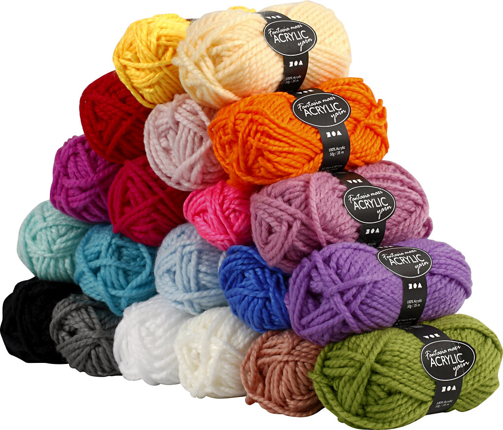 Fantasia Polyacrylgarn - L 35 M - Maxi - Assorterede Farver - 20x50 G