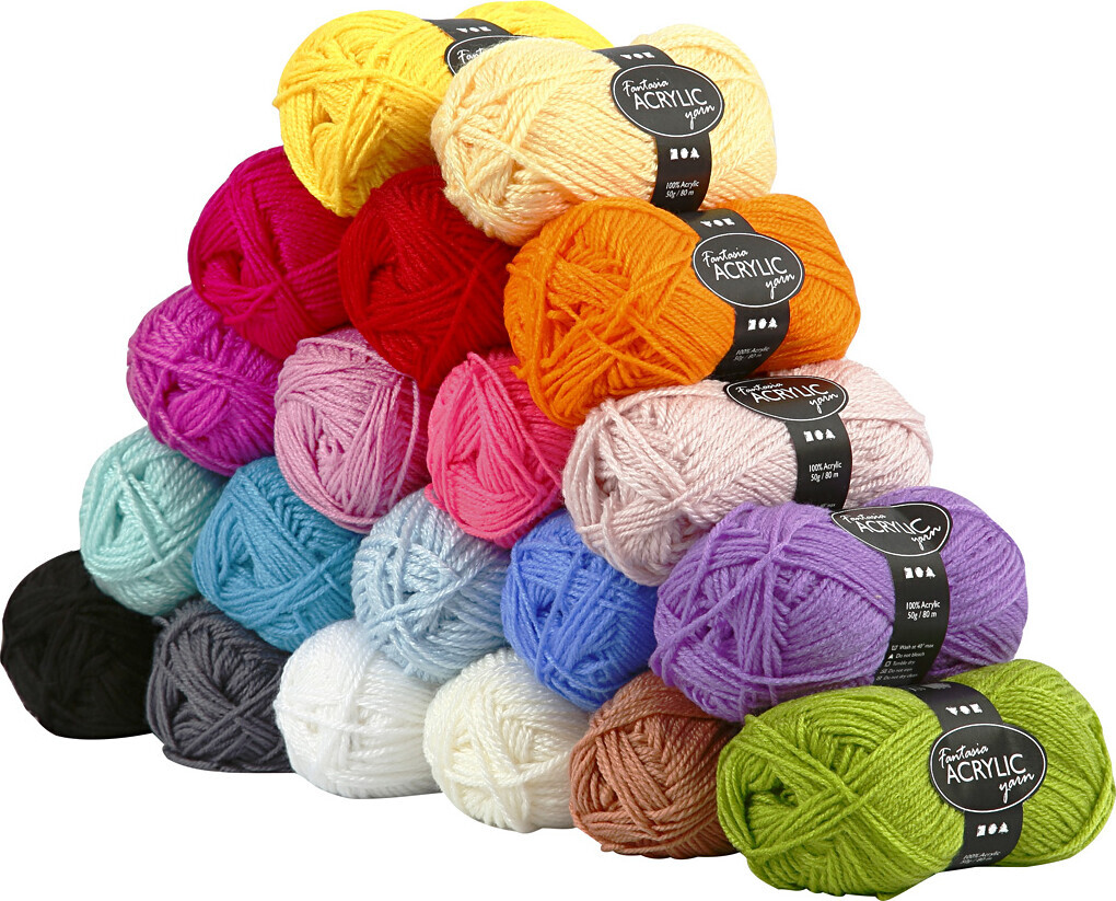 Fantasia Polyacrylgarn - L 80 M - Assorterede Farver - 20x50 G