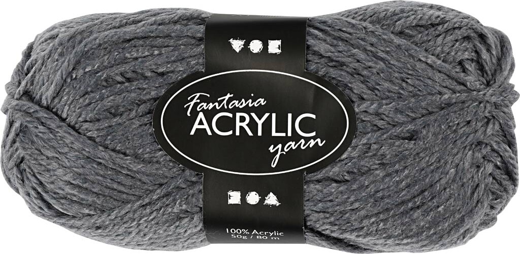 Fantasia Polyacrylgarn - L 80 M - Pind 4,5-5 - Grå - 50 G