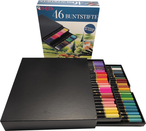 Farveblyanter - 46 Stk - Boks Med Skuffer - Rheita